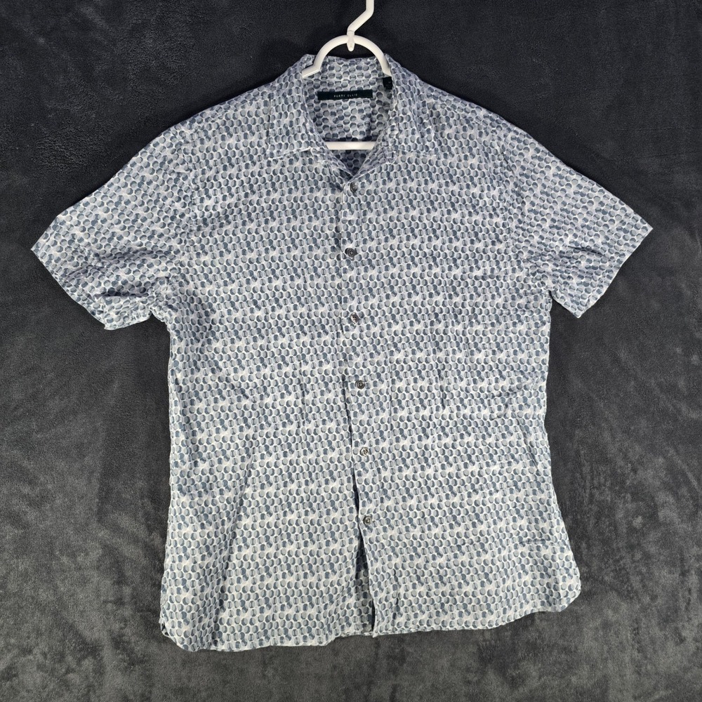 Perry Ellis Linen‎ Blend Button Up Short Sleeve Pattern Shirt, Size M - Picture 2 of 7